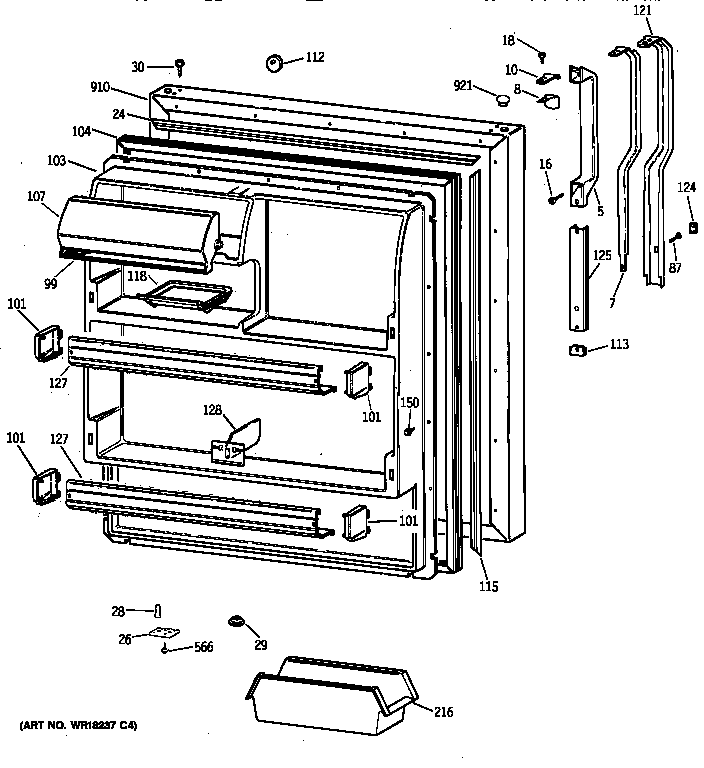 GE TBK18JAXERWW fresh food door diagram