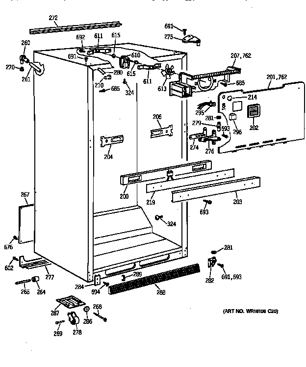 GE TBK18JAXERWW cabinet parts diagram