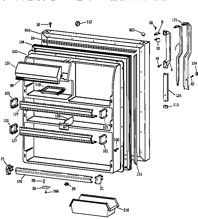 GE TBK21JAXERAA fresh food door diagram