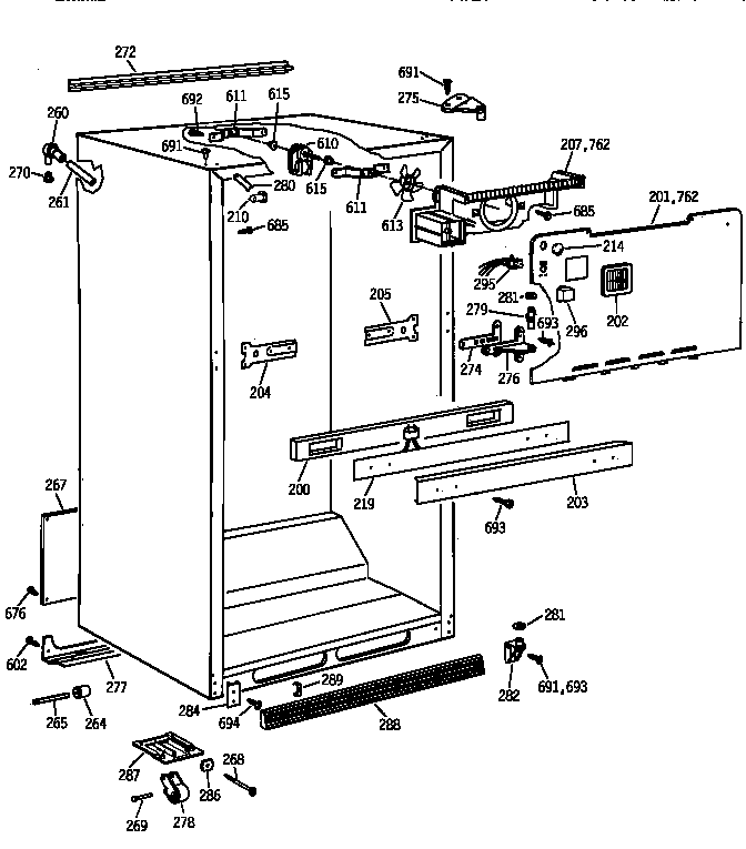 GE TBK21JAXERAA cabinet parts diagram