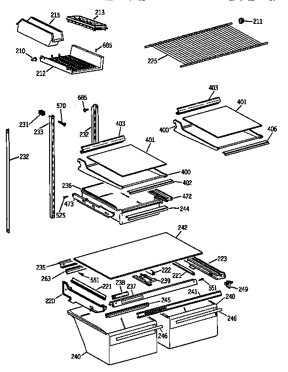 GE TBK21JAXERAA shelves and accessories diagram