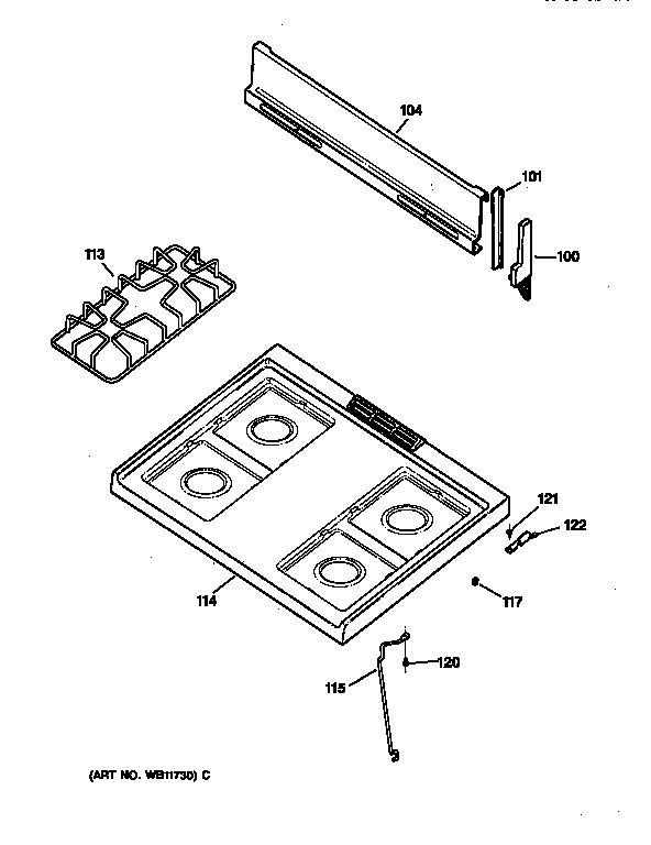 GE JGBS03PPW1AD main top section diagram
