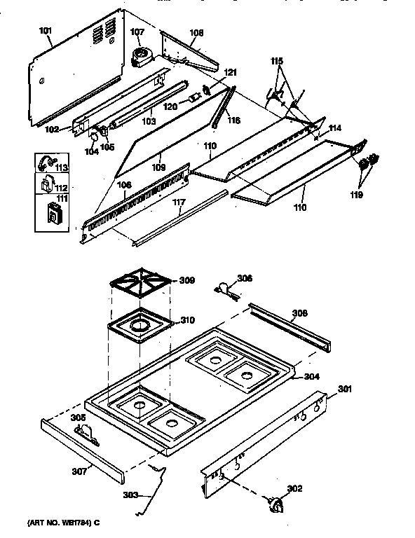 GE JGHC60GEJ1 backsplash & cooktop diagram