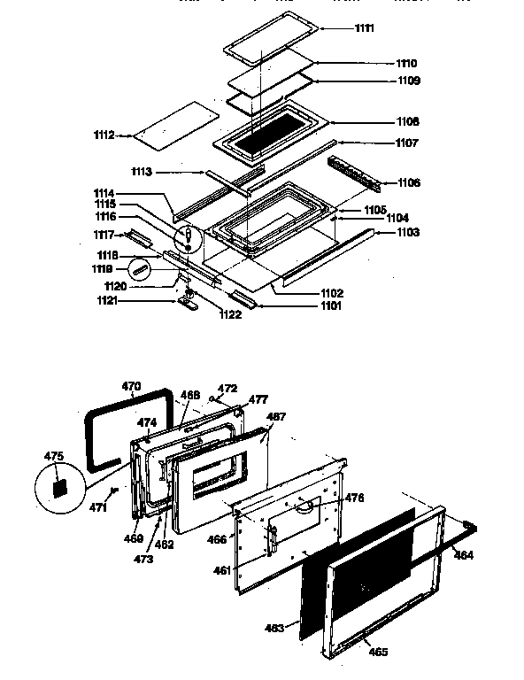GE JGHC60GEJ1 upper & lower oven door diagram