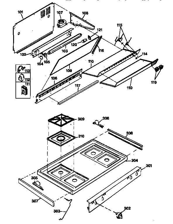 GE JGHC60GEJ3 backsplash & cooktop diagram