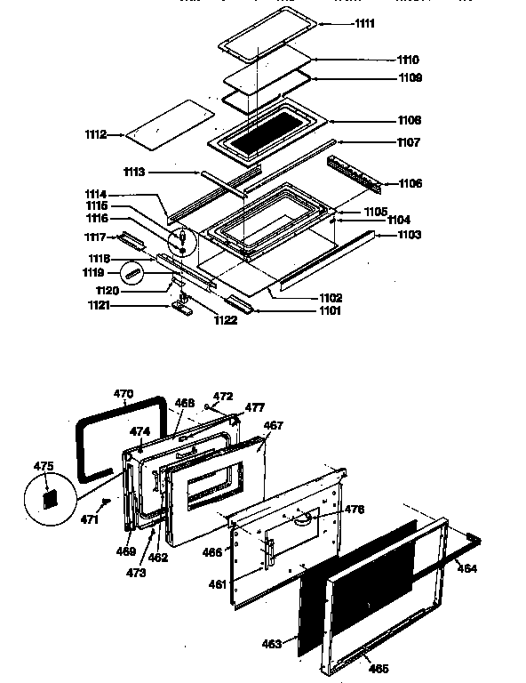 GE JGHC60GEJ3 upper & lower oven door diagram