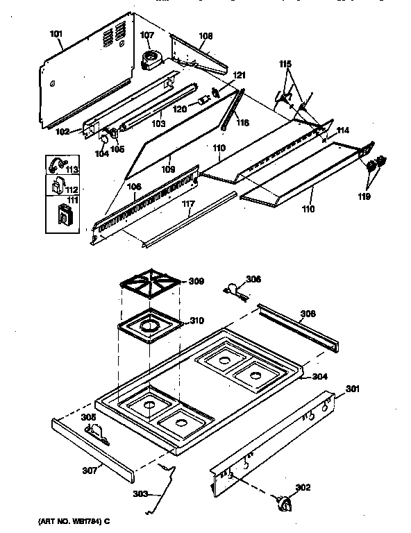 GE JGHC60GEJ4 backsplash & cooktop diagram