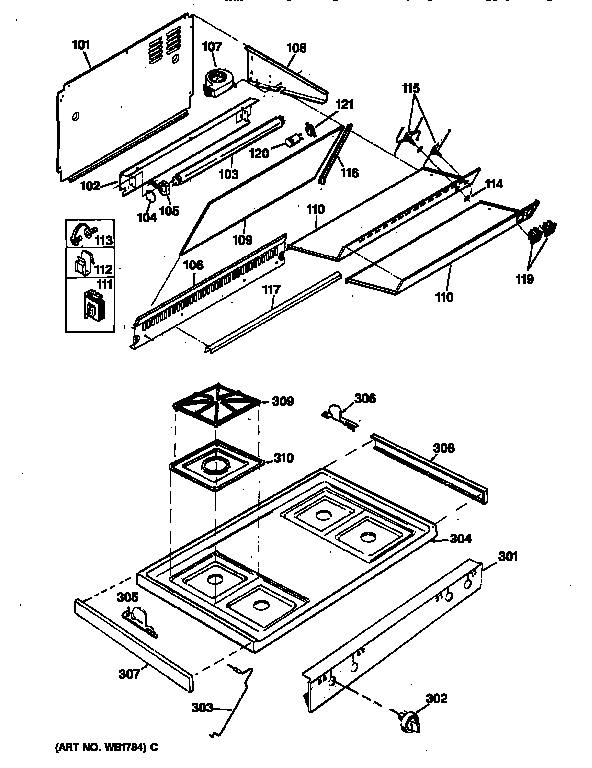 GE JGHC60GEJ5 backsplash & cooktop diagram