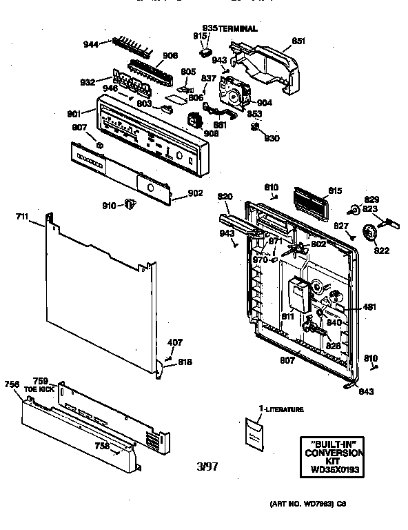 GE GSC700T01AD escutcheon & door assembly diagram