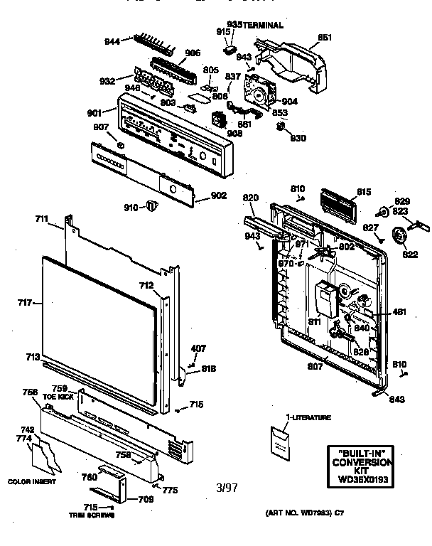 GE GSC800T01WH escutcheon & door assembly diagram