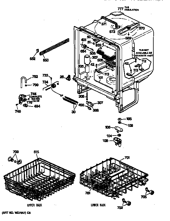 GE GSC800T01WH body parts diagram