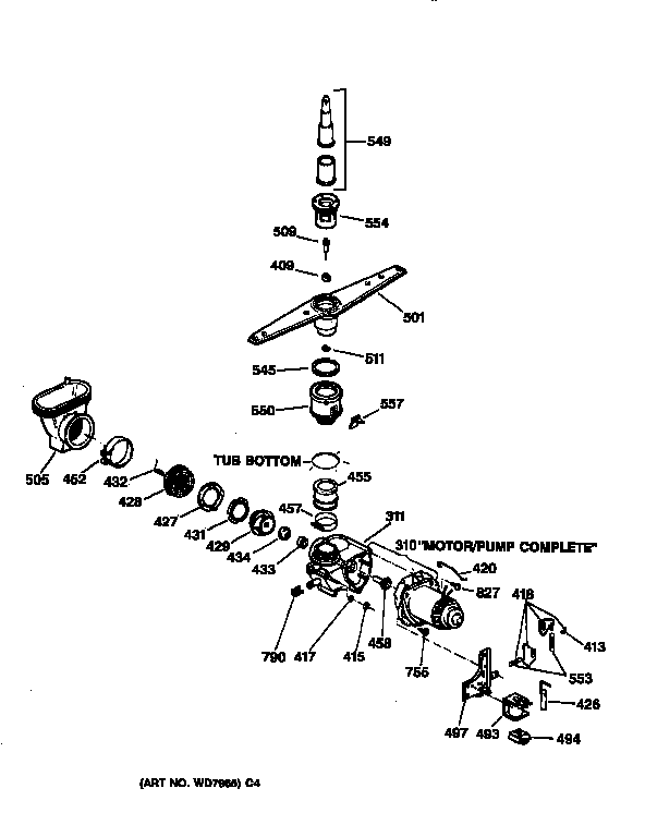 GE GSC800T01WH motor-pump mechanism diagram