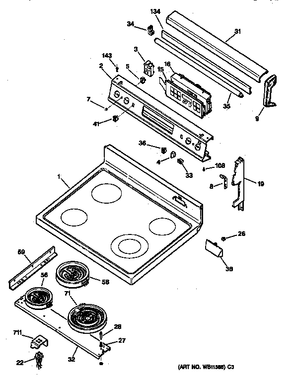 GE JBP90AV2 cooktop & control panel diagram