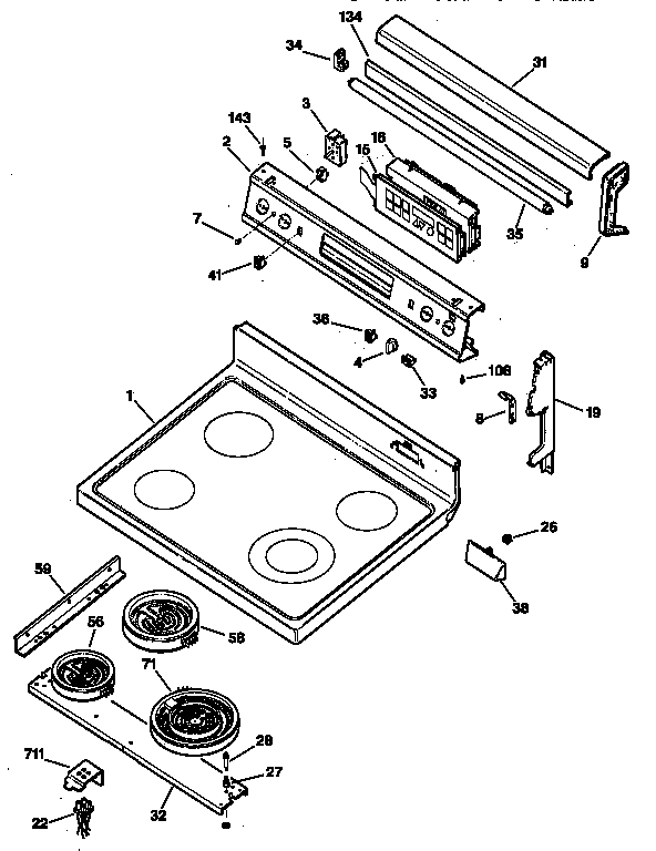 GE JBP90WV2 cooktop & control panel diagram
