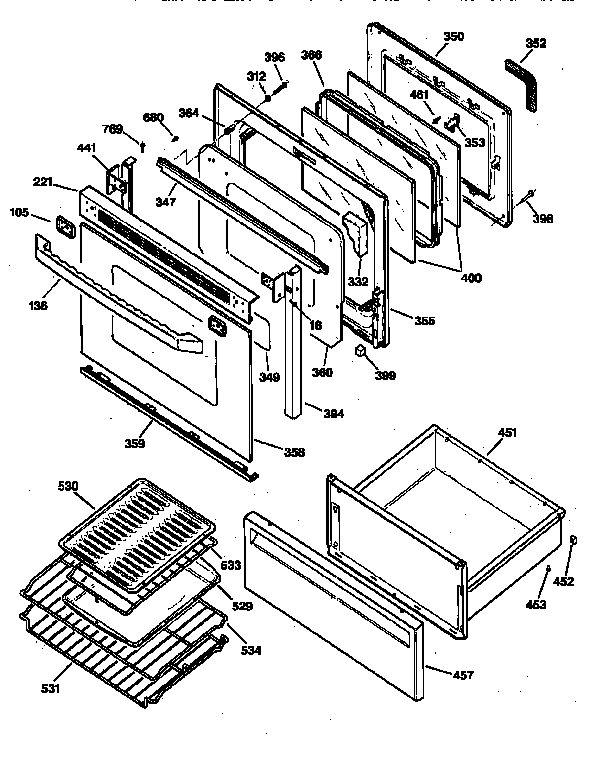 GE JBP90WV2 door & drawer parts diagram