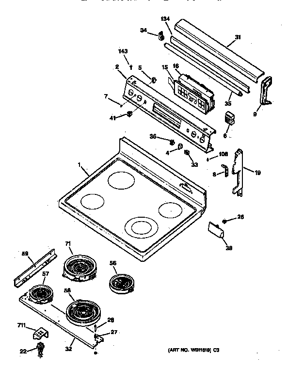 GE JBP95AV2 cooktop & control panel diagram
