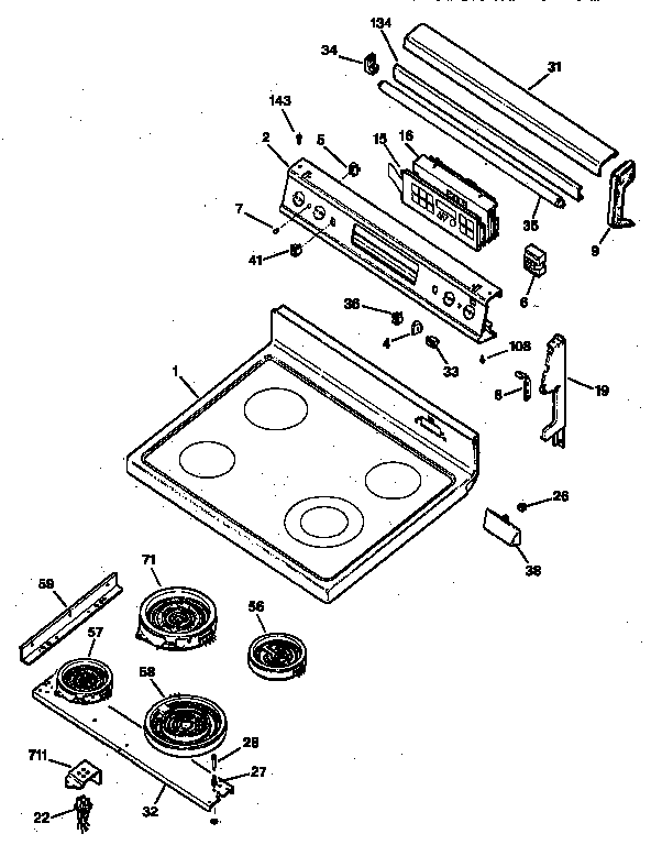 GE JBP95GV2 cooktop & control panel diagram