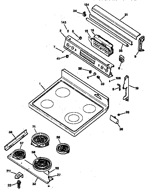 GE JBP95WV2 cooktop & control panel diagram
