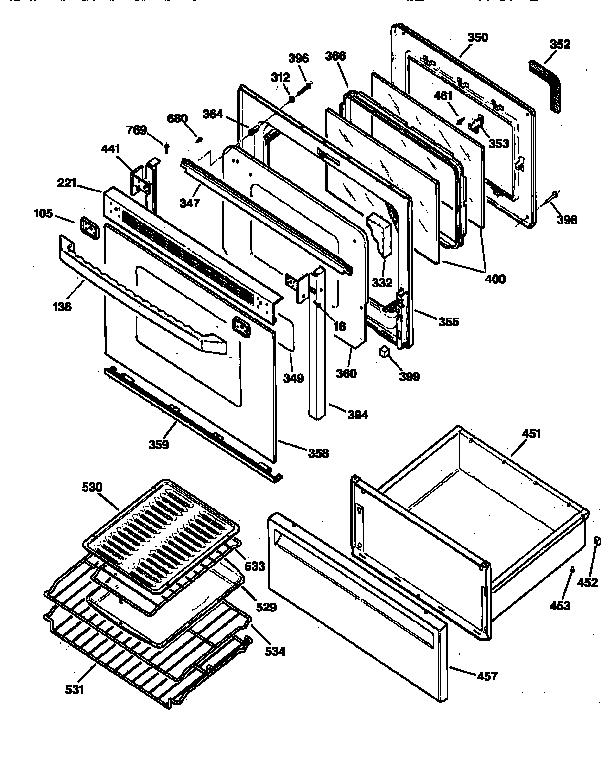 GE JBP95WV2 door & drawer parts diagram