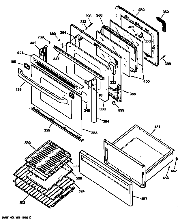 GE JBP90AW1 door & drawer parts diagram