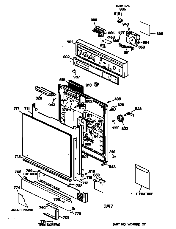 GE GSD720X-71BA escutcheon & door assembly diagram