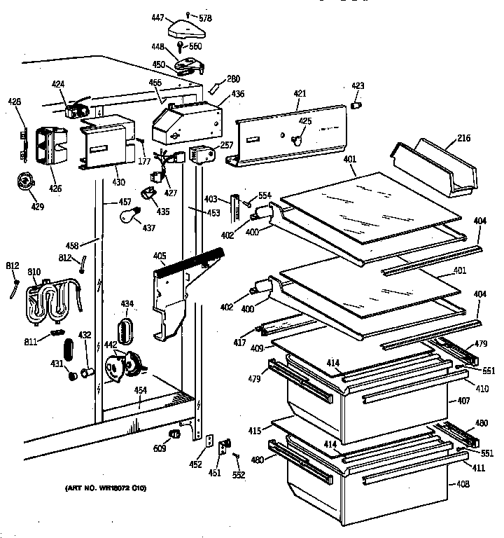 GE TFX20JRXDWW fresh food section diagram