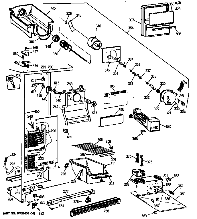 GE TFX20NWXDWH freezer section diagram