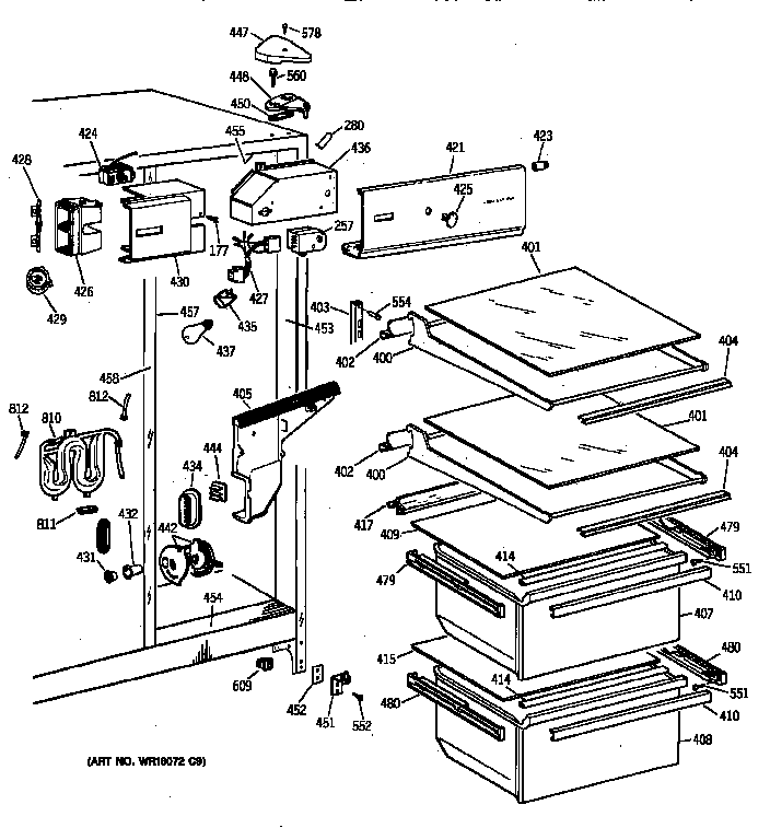GE TFX20NWXDWH fresh food section diagram