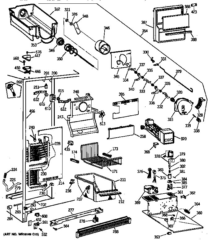 GE TFX22PRXDAA freezer section diagram