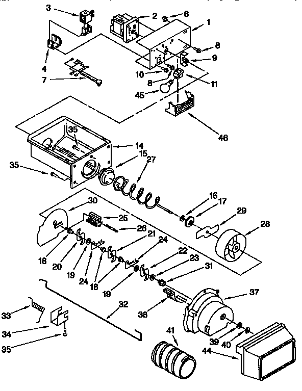 Kenmore 1069557985 motor and ice container diagram