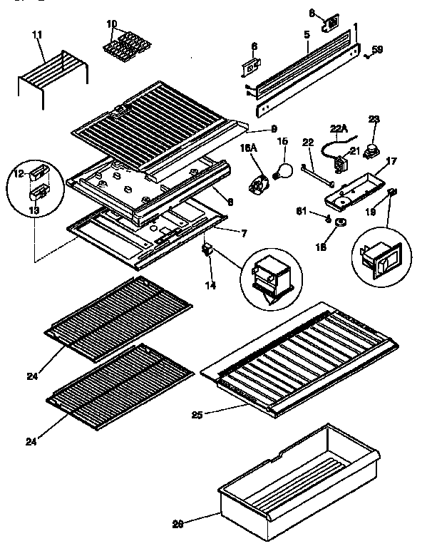 Kenmore 2539363001 shelves and accessories diagram