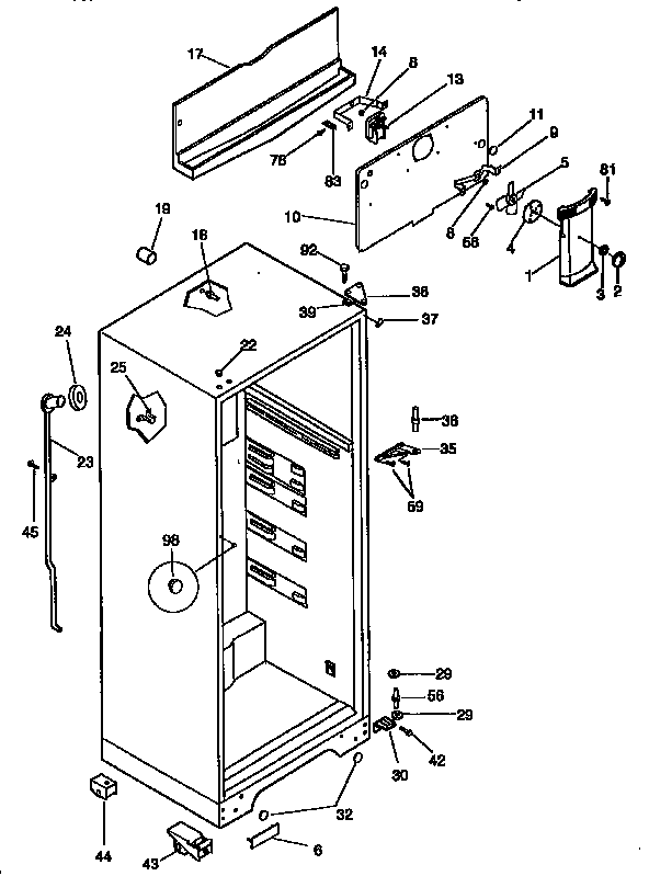 Kenmore 2539363081 cabinet parts diagram