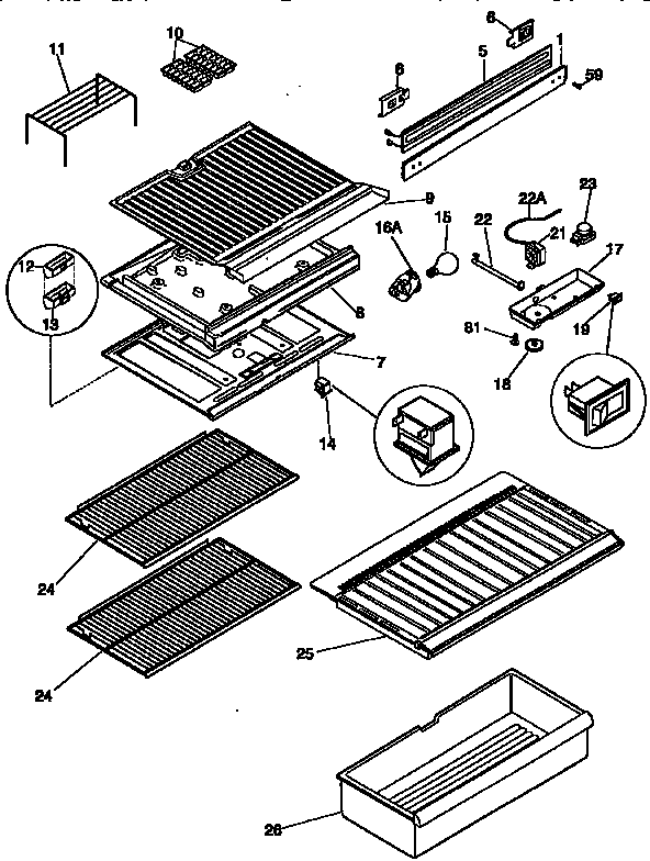 Kenmore 2539363081 shelves and accessories diagram