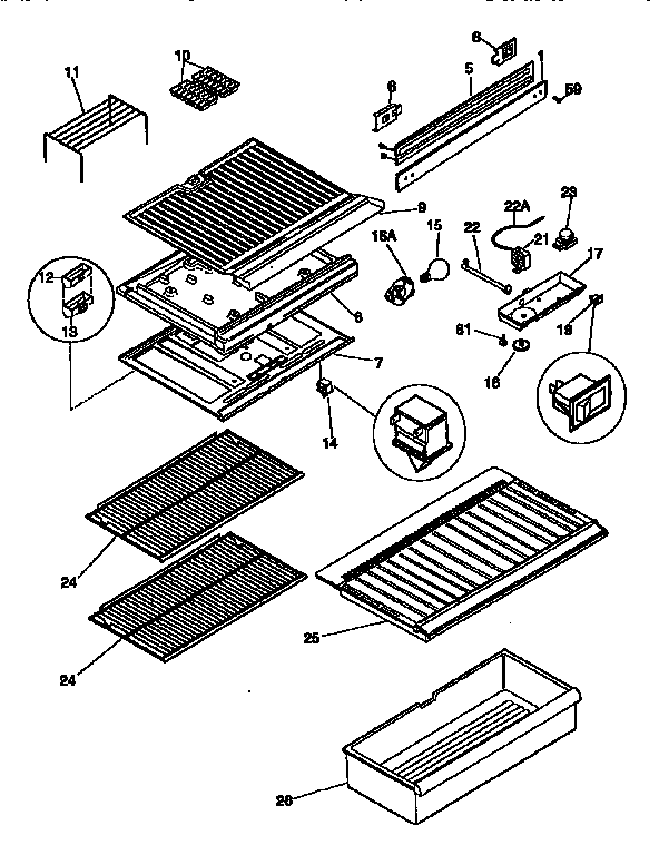 Kenmore 2539363091 shelves and accessories diagram