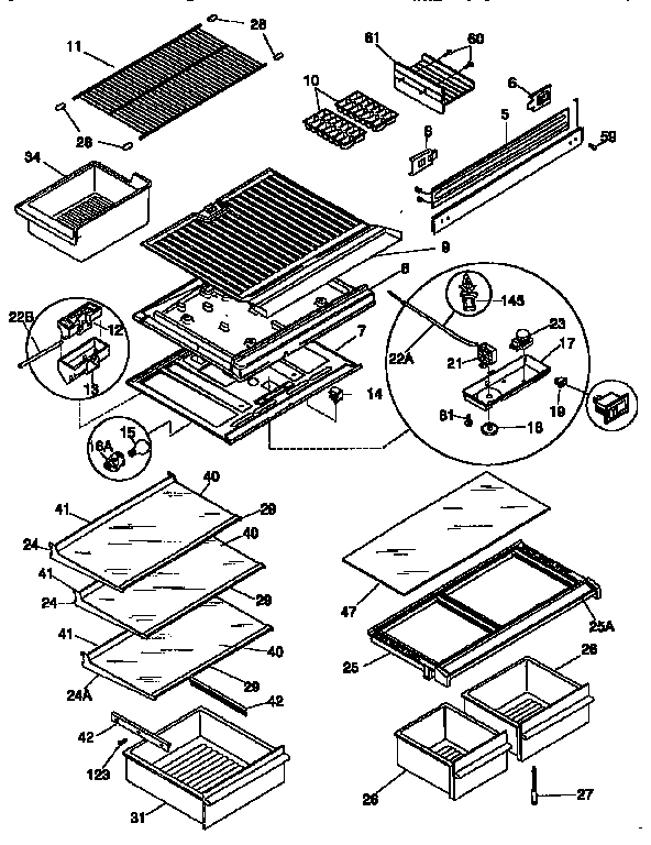 Frigidaire FRT21TNCD5 shelves/controls diagram
