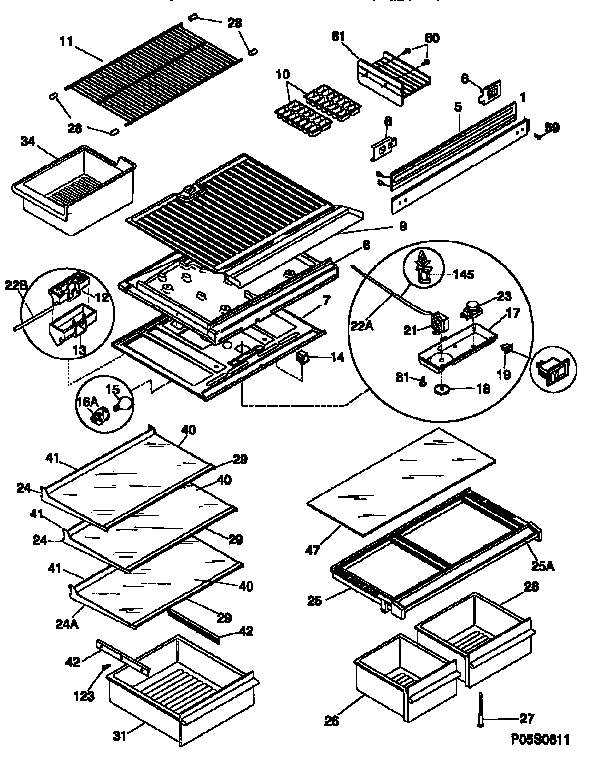 Frigidaire FRT21NNCD4 shelves/controls diagram