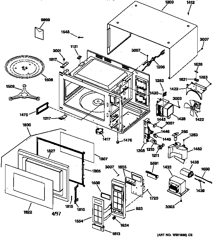 GE JE740GW02 microwave parts diagram