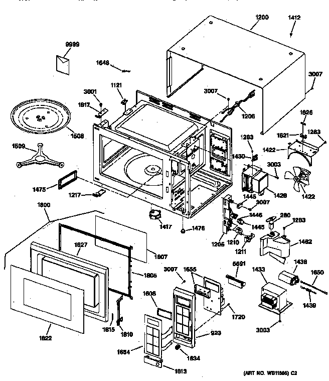 GE JE740WW02 microwave parts diagram