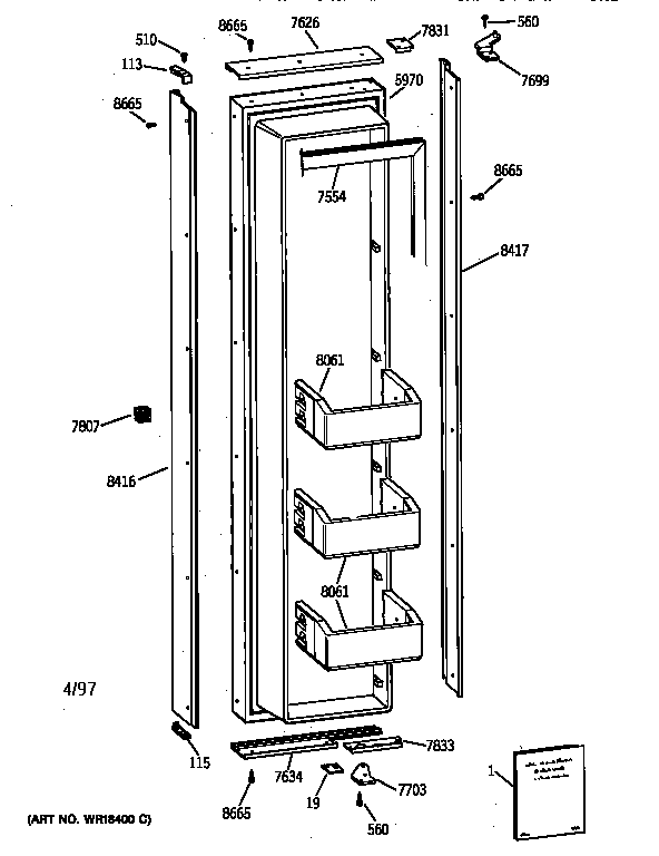 GE ZIS42NWA freezer door diagram