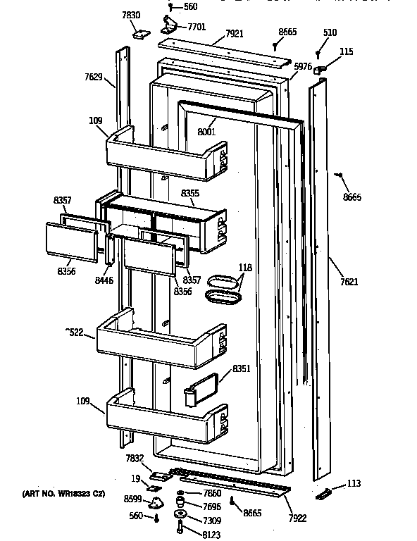 GE ZIS42NWA fresh food door diagram