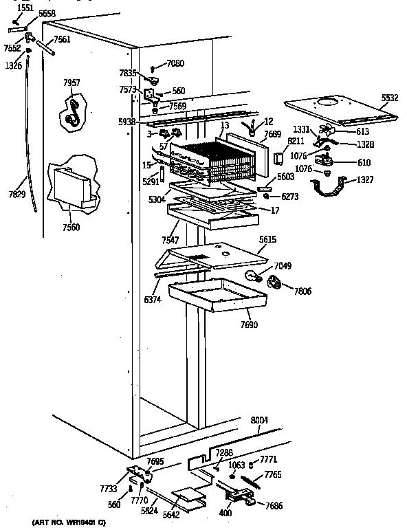 GE ZIS42NWA freezer section diagram