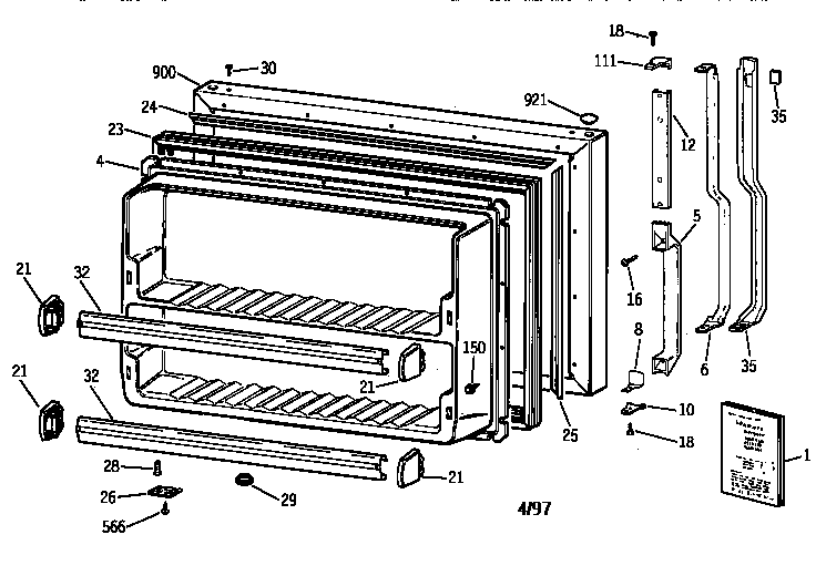 GE TBG18DAXMRAA freezer door diagram