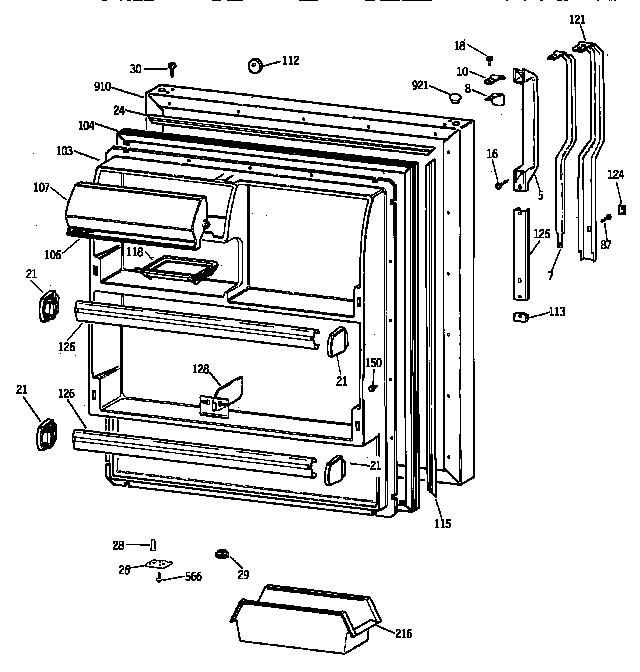 GE TBG18DAXMRAA fresh food door diagram