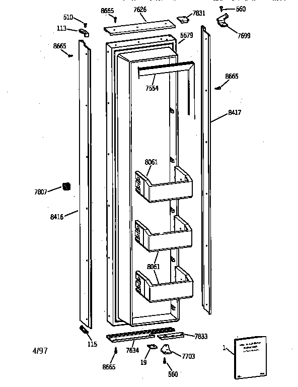 GE ZIS42NYA freezer door diagram