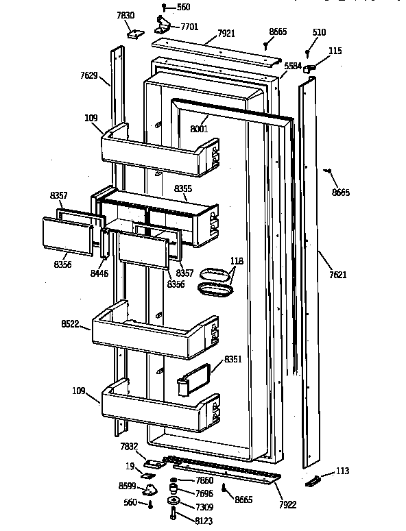 GE ZIS42NYA fresh food door diagram