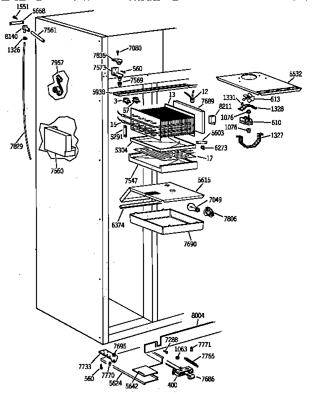 GE ZIS42NYA freezer section diagram