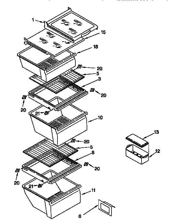 Whirlpool ED25PSQDN01 refrigerator shelf diagram
