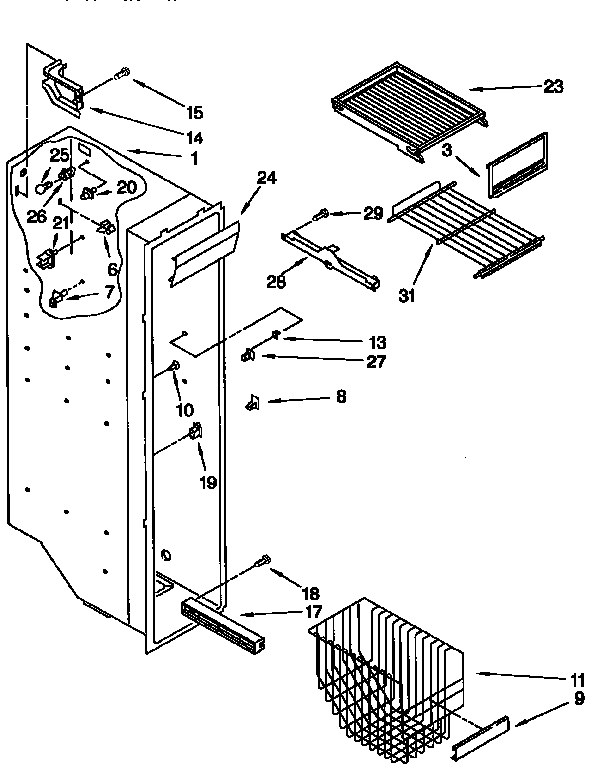 Whirlpool ED25PSQDN01 freezer liner diagram