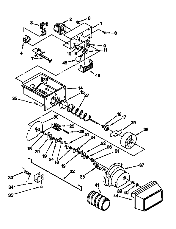 Whirlpool ED25DQXDW05 motor and ice container diagram