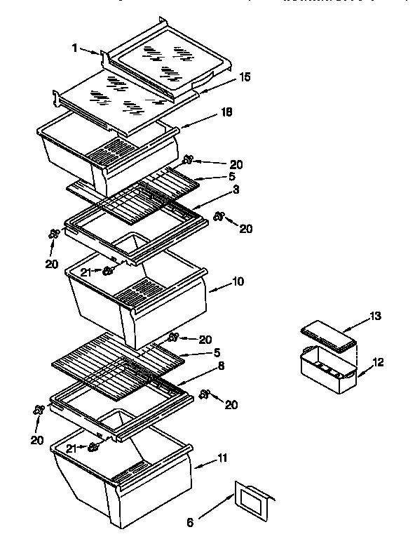 Whirlpool ED25PQXDW03 refrigerator shelf diagram